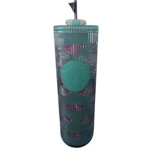 Starbucks 2025 Summer Beach Floaty Cold Cup 24oz Blue Pink Straw Topper Tumbler